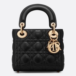 Dior Black Lambskin Mini Lady Dior Bag With Chain