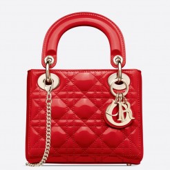 Dior Lady Dior Mini Chain Bag In Cherry Patent Leather