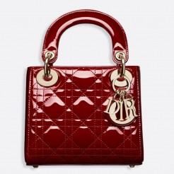 Dior Red Patent Mini Lady Dior Bag With Chain