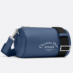 Dior Roller Pouch In Blue Grained Calfskin